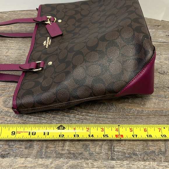 SOLD IN STORE Coach Signature Stitching Tote Brown/Magenta - Picture 12 of 16